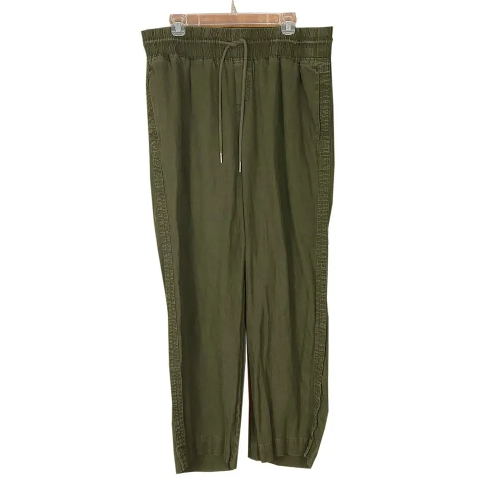 Quince European Linen Wide Leg Pants Size XL Olive Green Elastic Waist Pockets